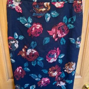 Merona Navy Pencil Skirt with Rose Print in Pink, Teal, and Rust